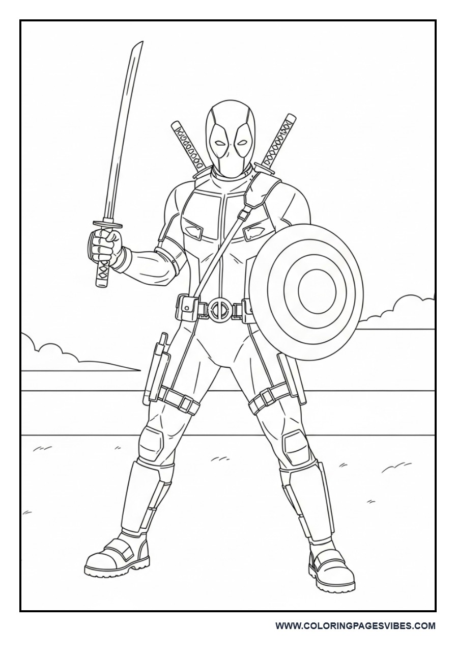 Deadpool with Sword and Shield Pose