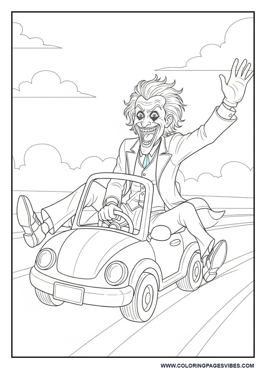 Joker Driving a Cartoon Car