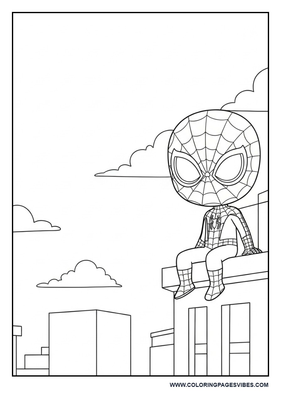 Chibi Spider-Man Sitting on Building