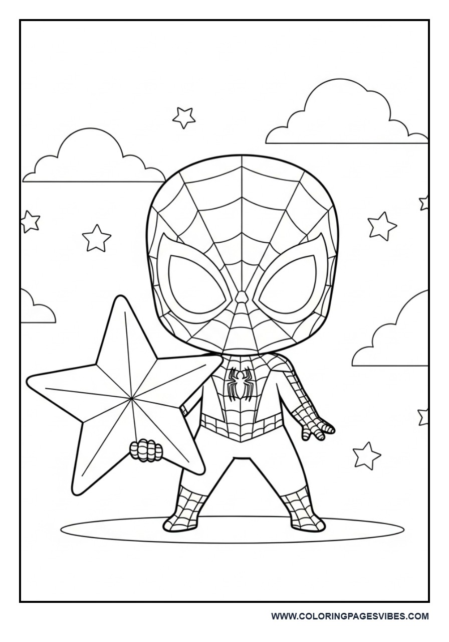 Cute Spider-Man Holding Star