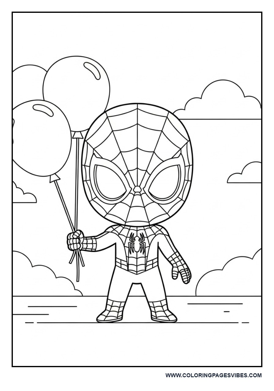 Cute Spider-Man Holding Two Balloons