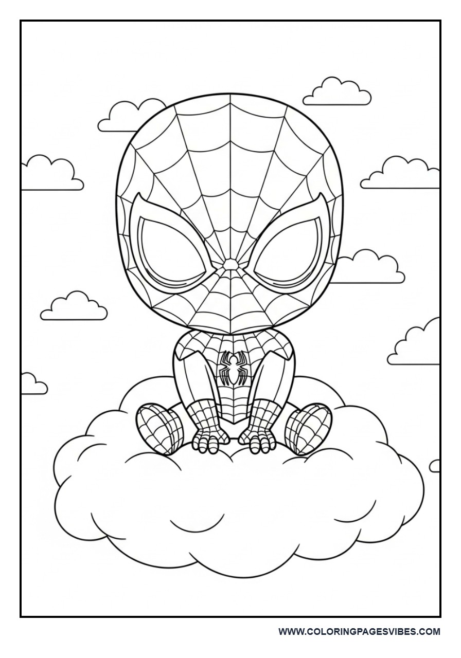 Cute Spider-Man Sitting on Cloud