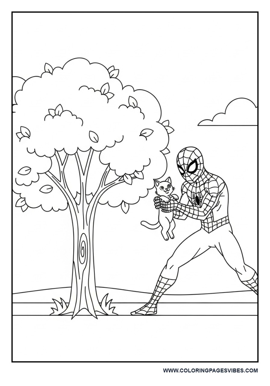 Spider-Man Helping a Cat from Tree