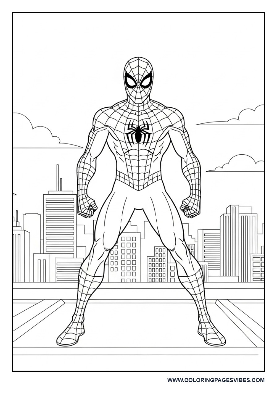 Spider-Man Hero Pose with City View