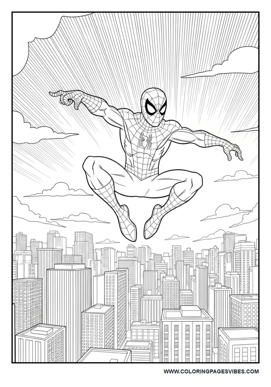 Spider-Man Jumping Across City Scene