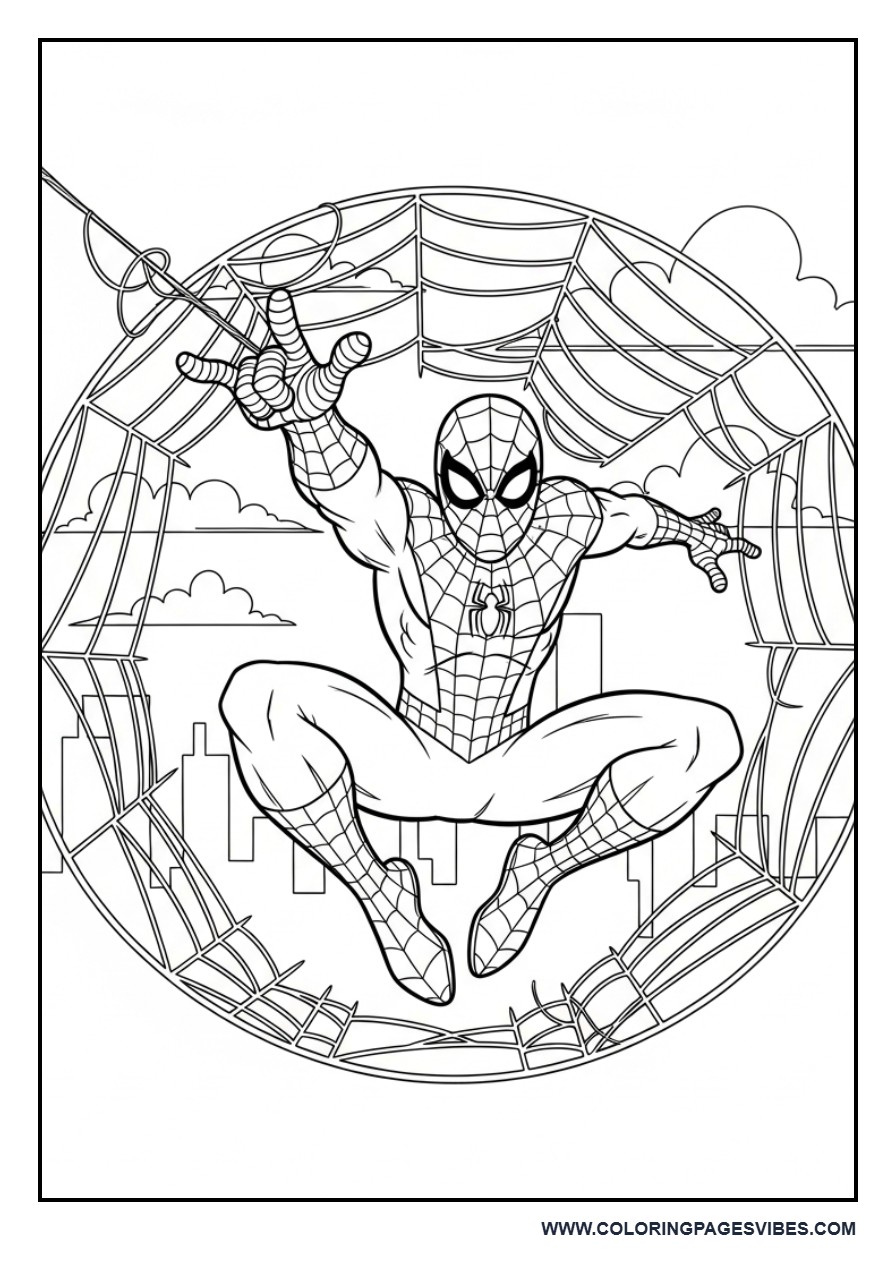 Spider-Man Jumping Through Web Circle