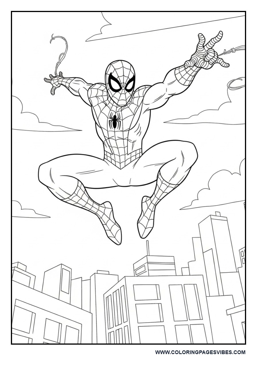 Spider-Man Jumping with City Below