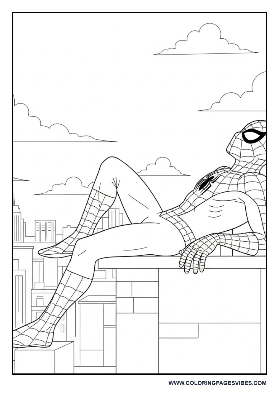 Spider-Man Relaxing on Building Edge
