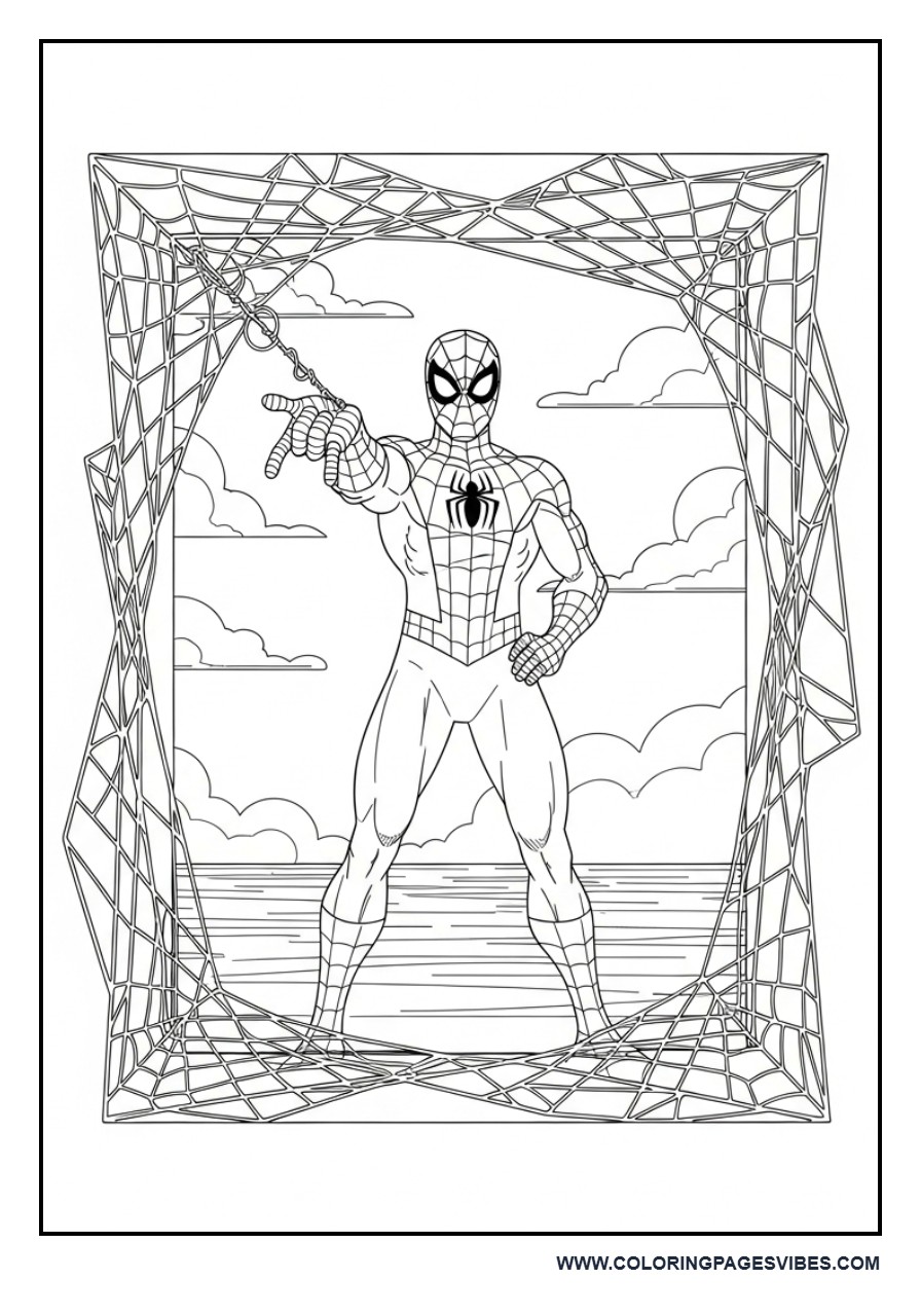 Spider-Man Standing Inside Web Frame