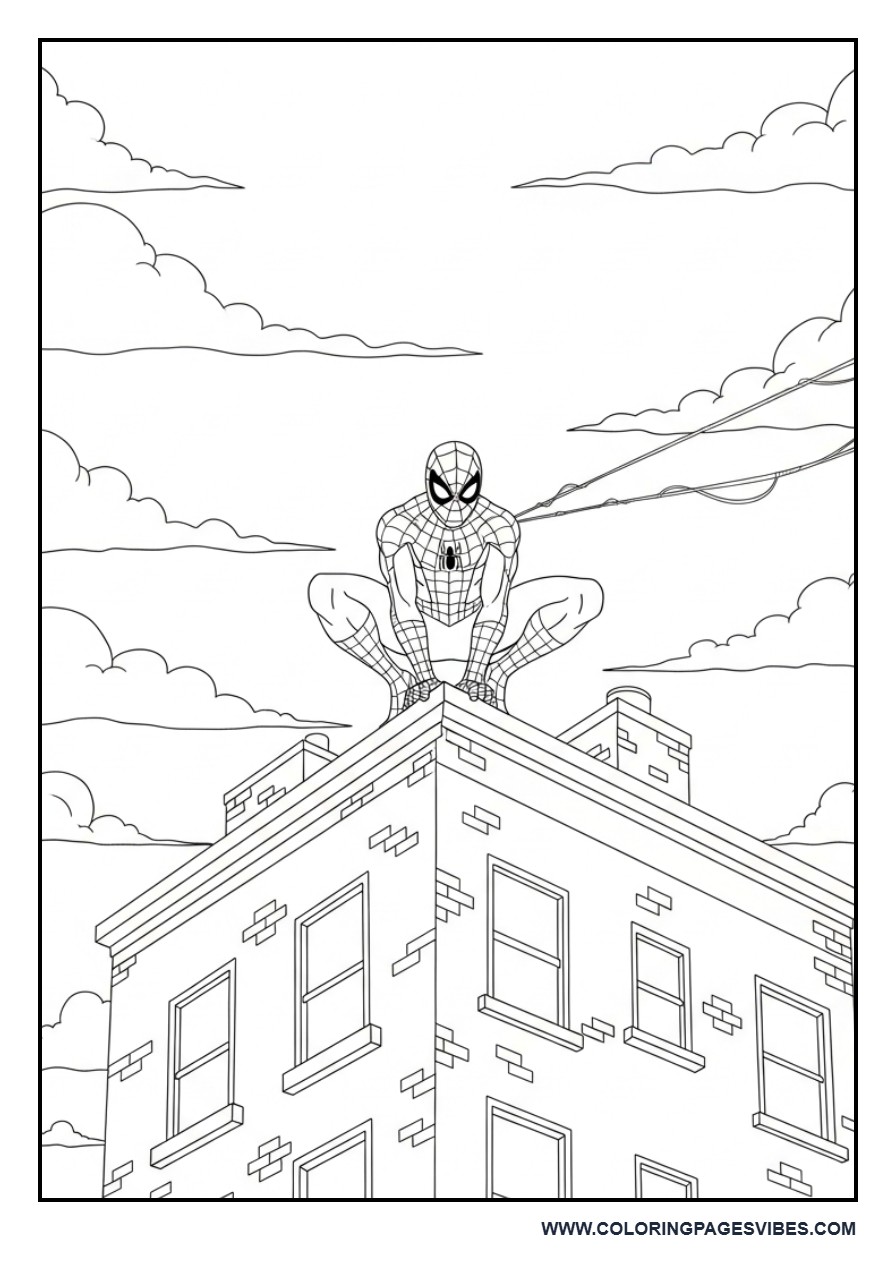 Spider-Man Standing on Small Building