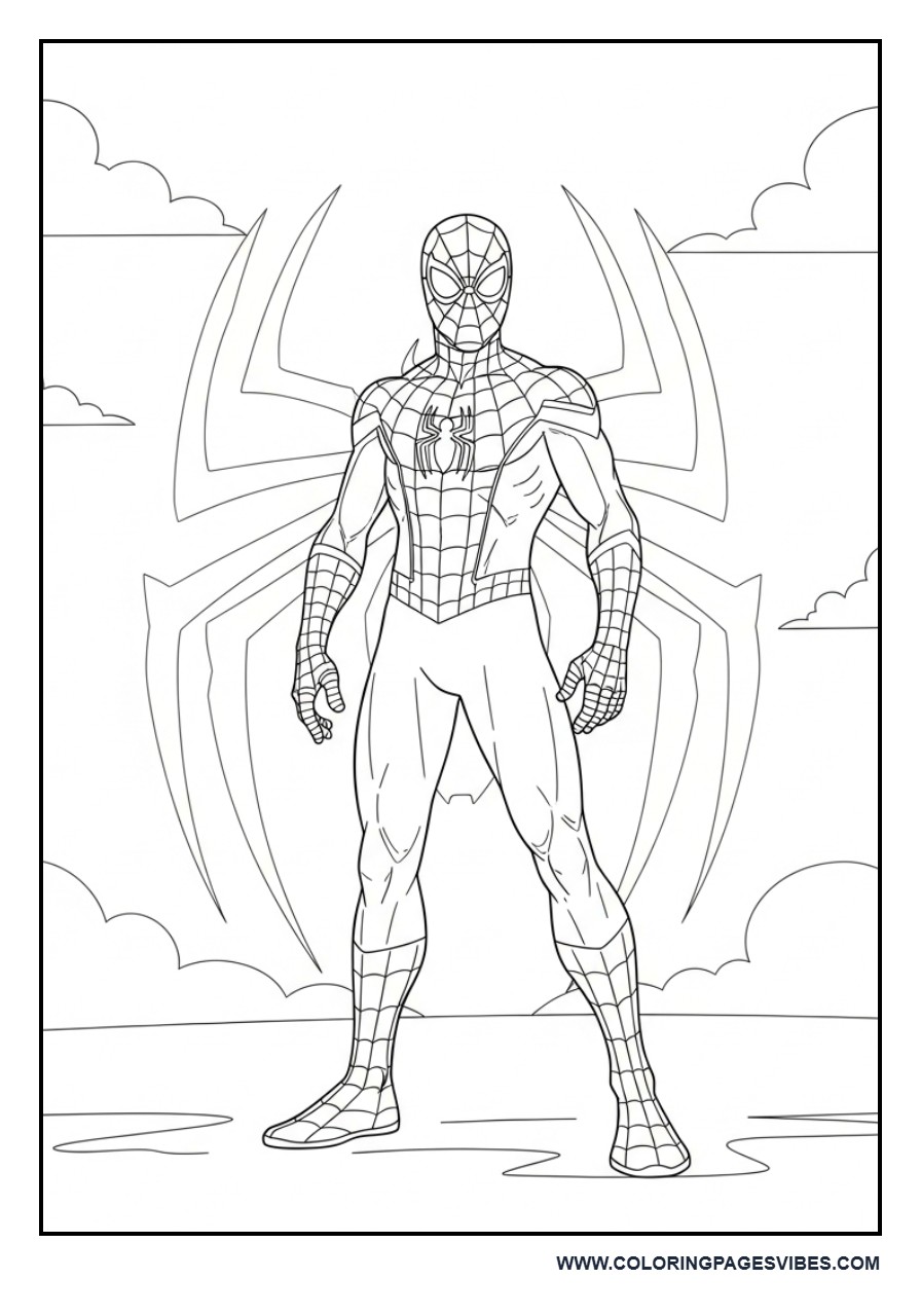 Spider-Man Standing with Logo Background