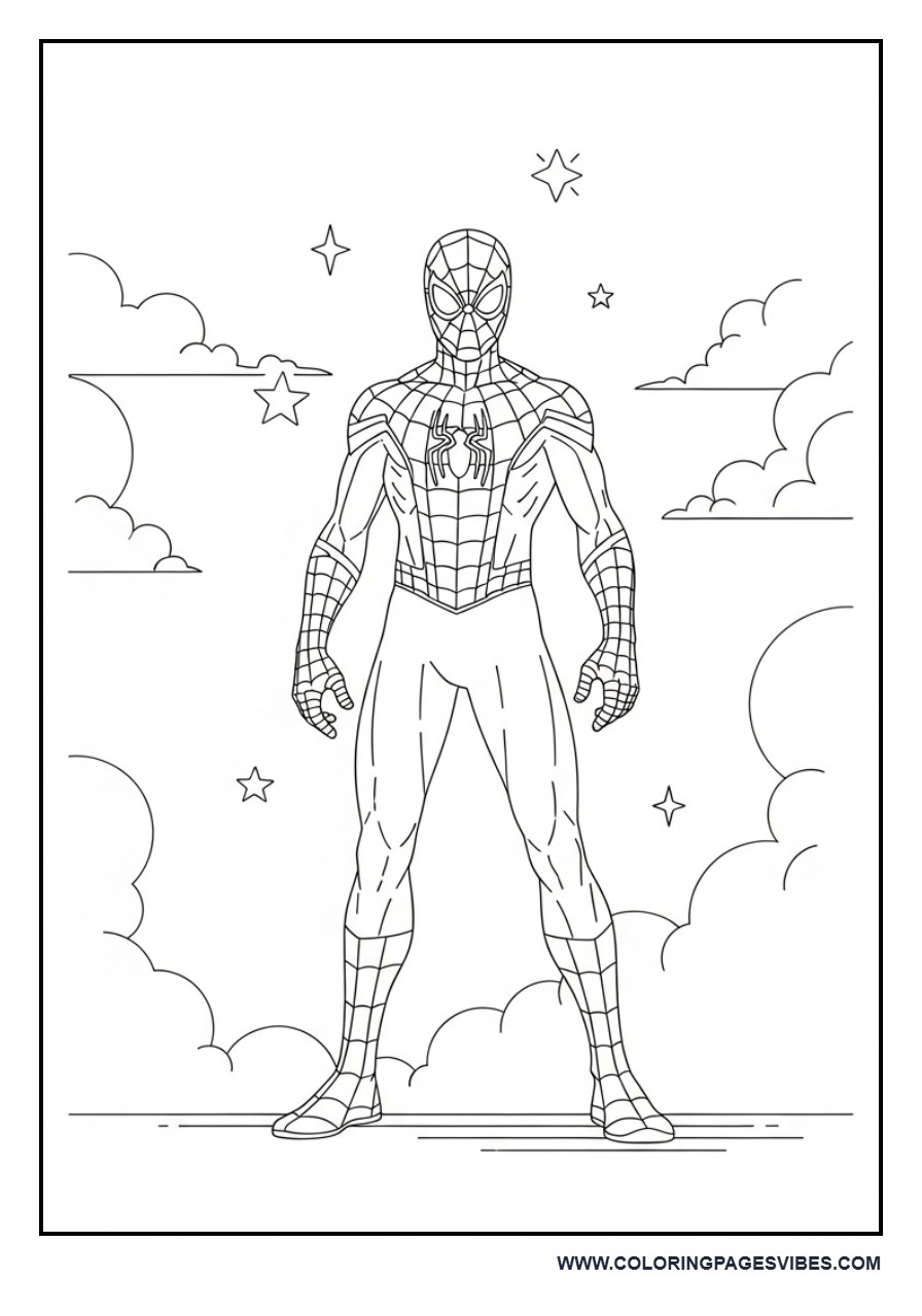 Spider-Man Standing with Small Stars Around