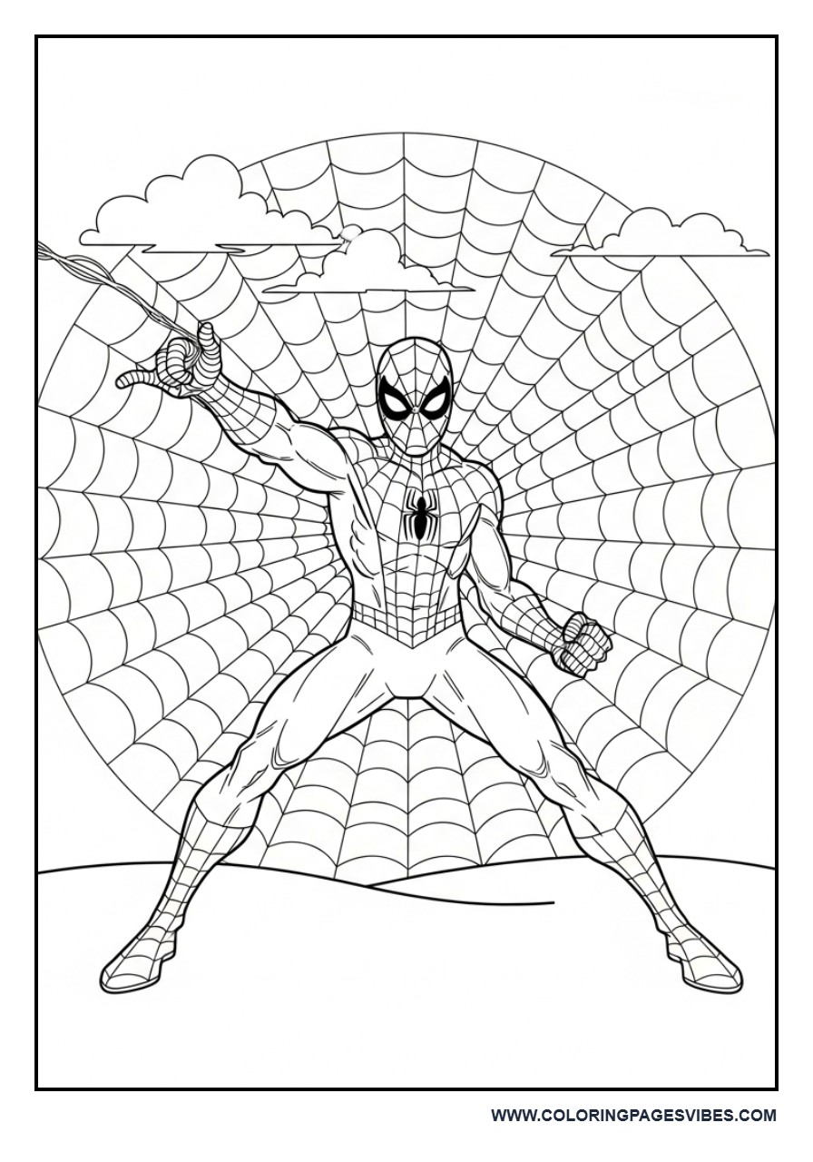 Spider-Man Standing with Web Circle Behind
