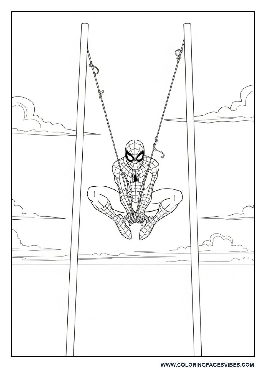 Spider-Man Swinging Between Two Poles