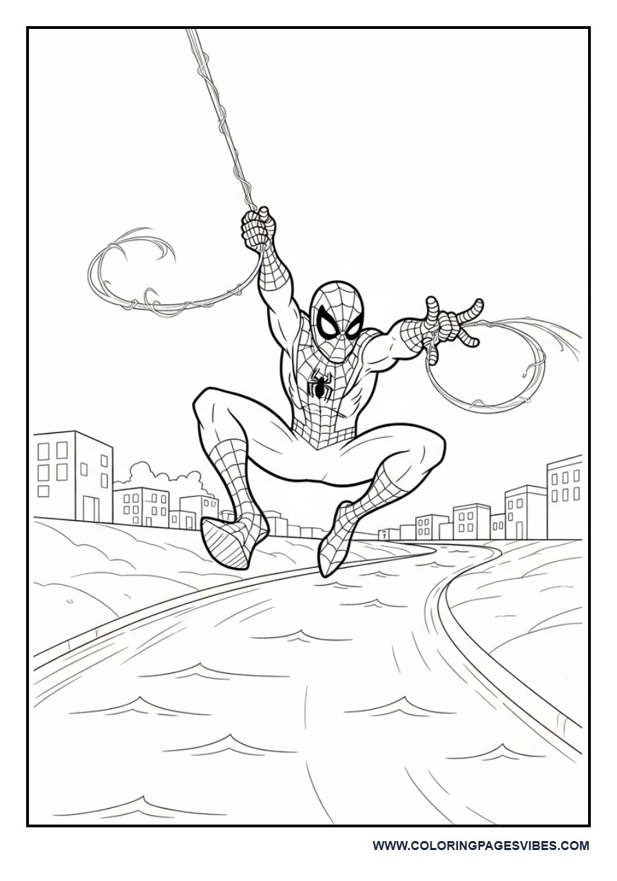 Spider-Man Swinging Over River