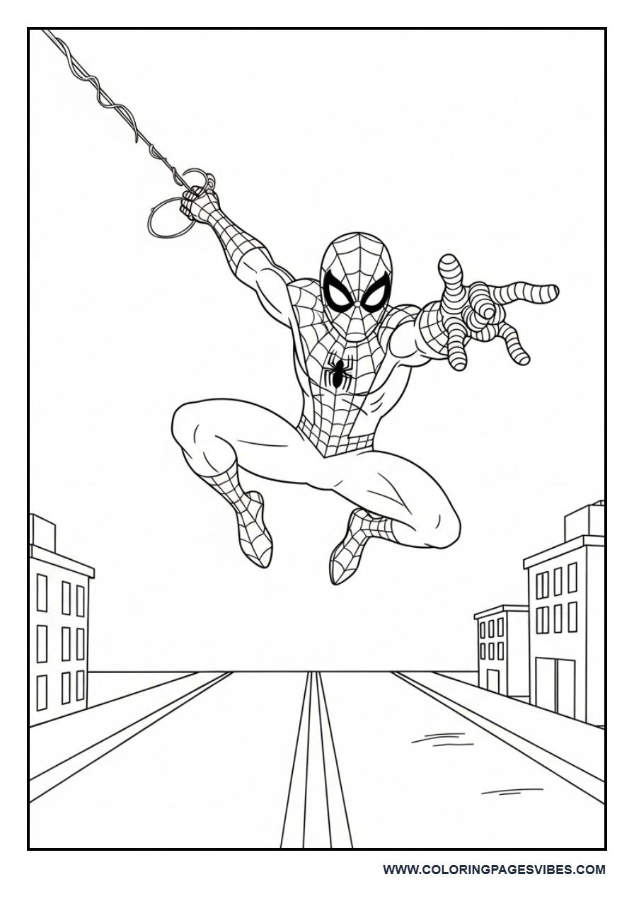 Spider-Man Swinging Over Road