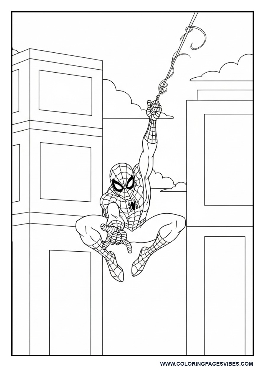 Spider-Man Swinging with Simple Buildings