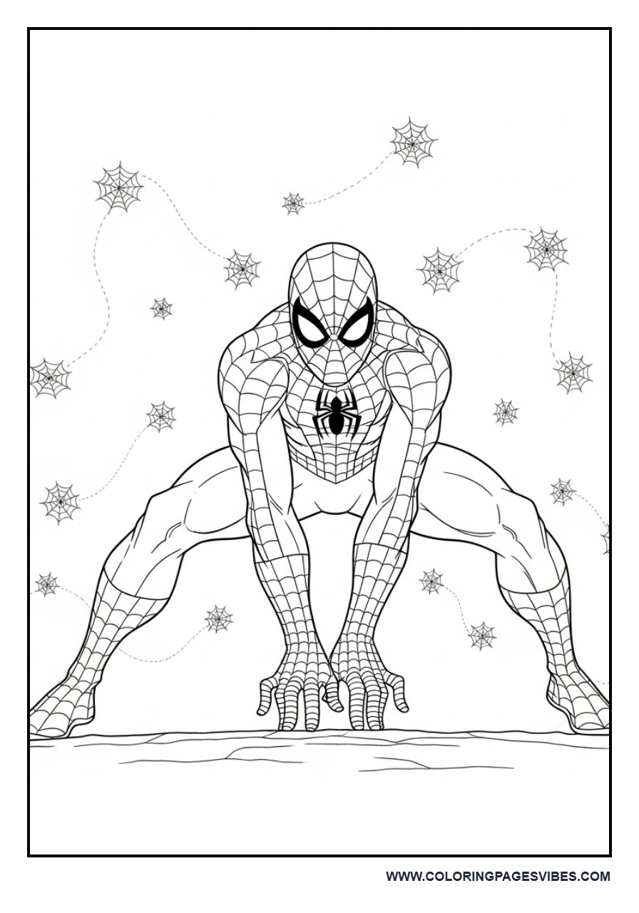 Spider-Man with Floating Web Shapes