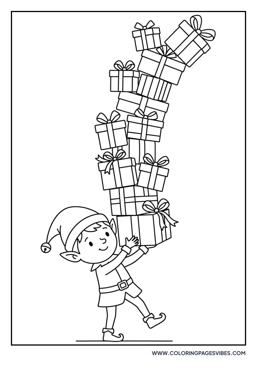 Elf Carrying a Stack of Gifts