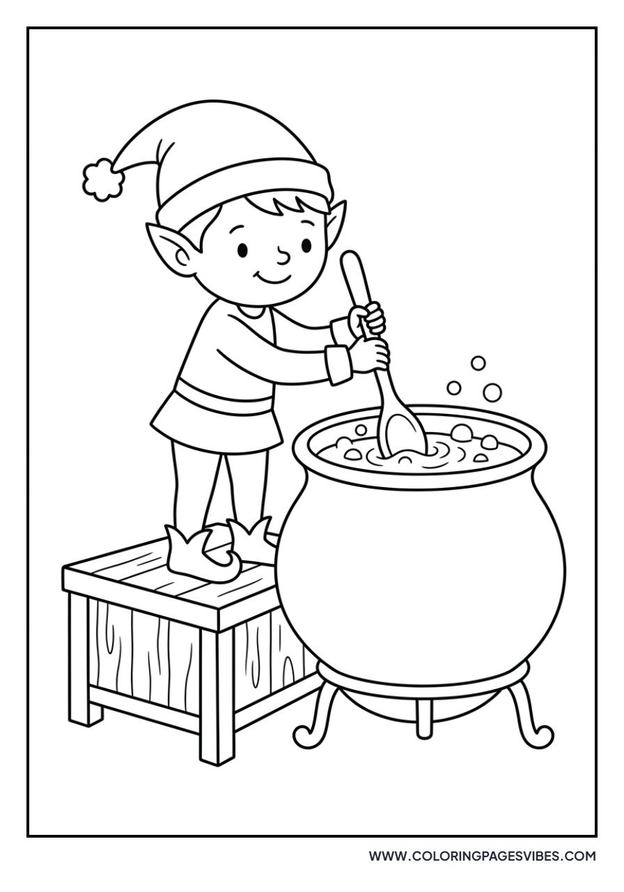 Elf Chef Stirring a Pot of Candy