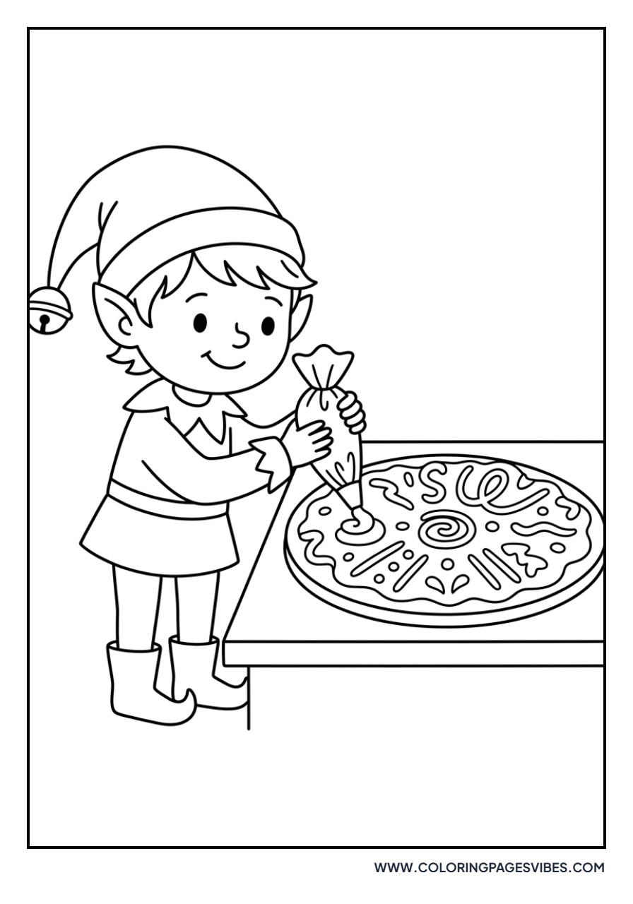 Elf Decorating a Giant Cookie