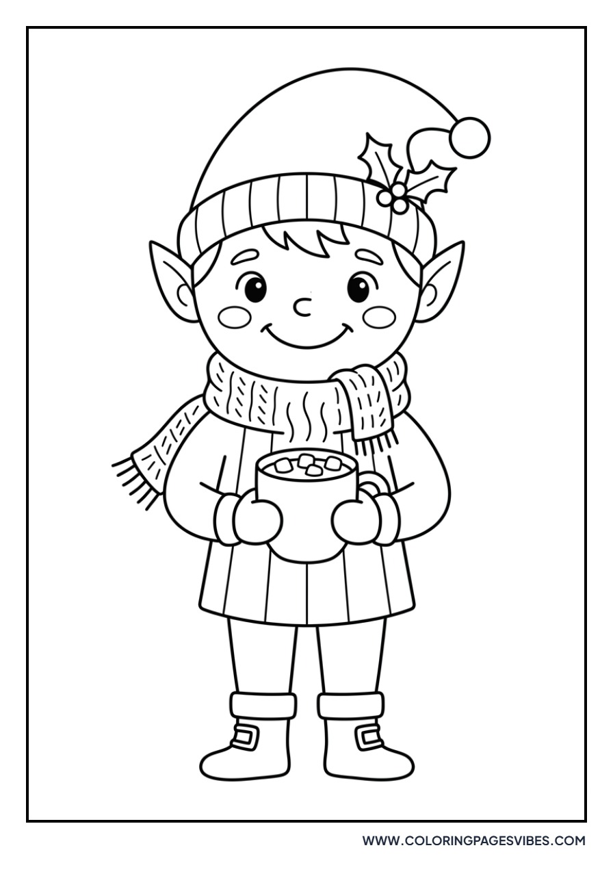 Elf Drinking Hot Cocoa with Marshmallows