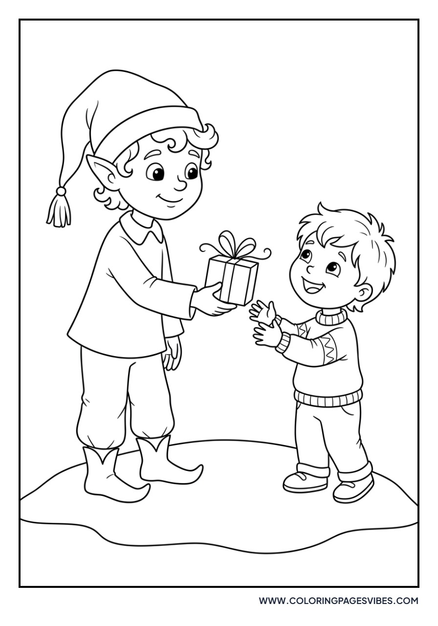Elf Giving a Gift to a Child