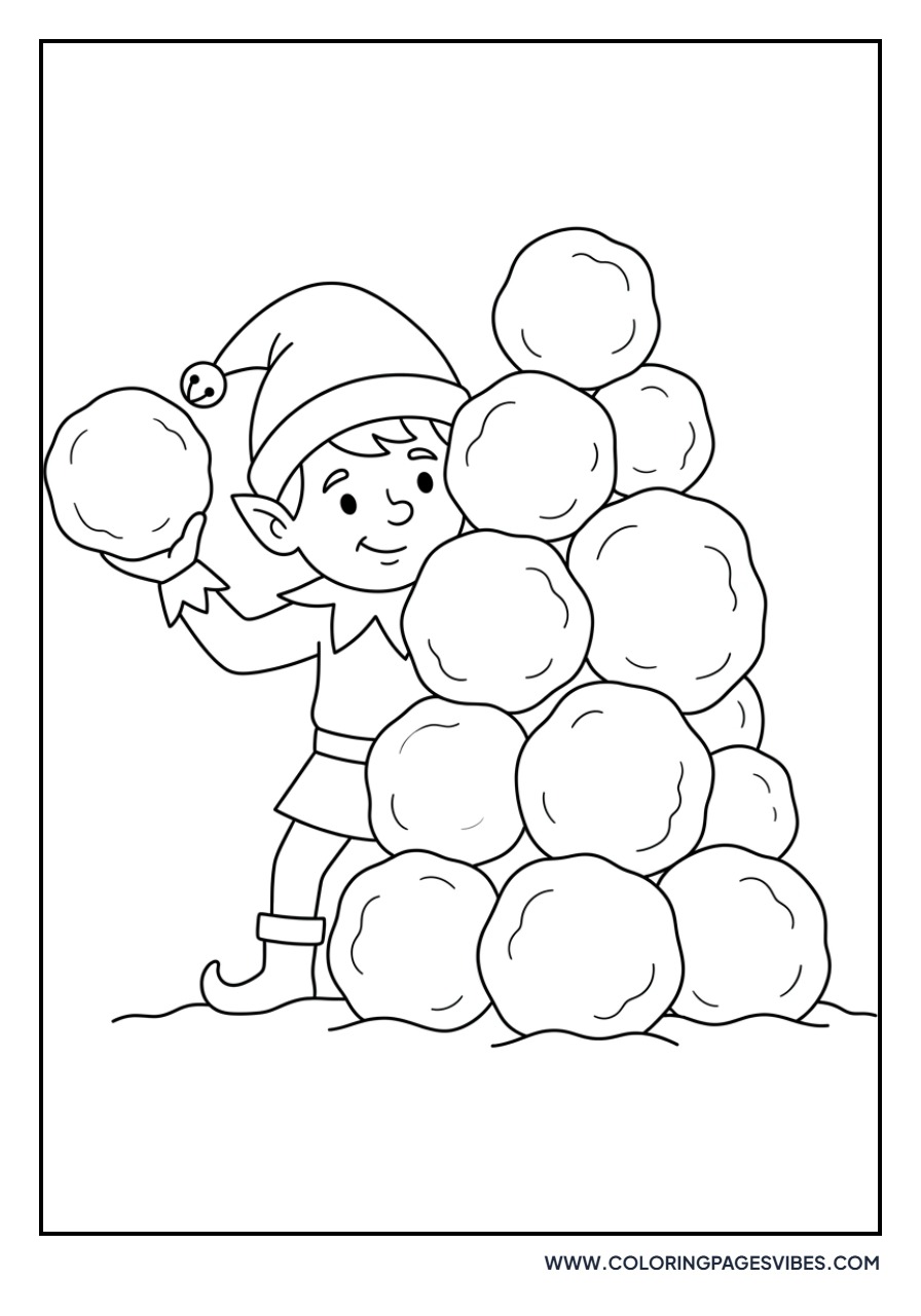 Elf Hiding Behind a Pile of Snowballs