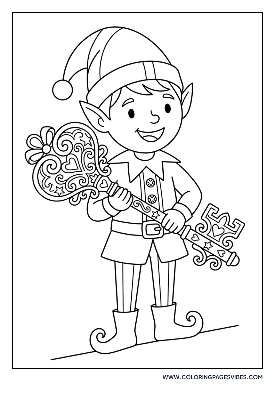 Elf Holding a Big Gold Key