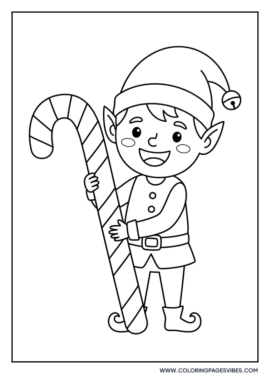 Elf Holding a Giant Candy Cane