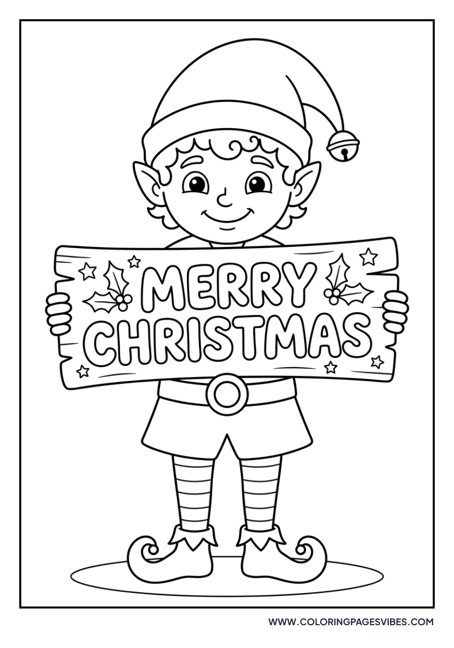 Elf Holding a 'Merry Christmas' Sign