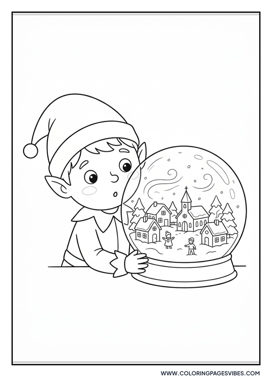 Elf Looking into a Snow Globe