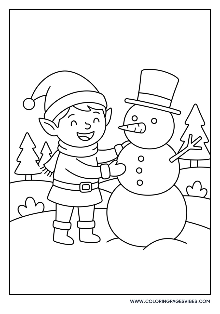 Elf Making a Snowman