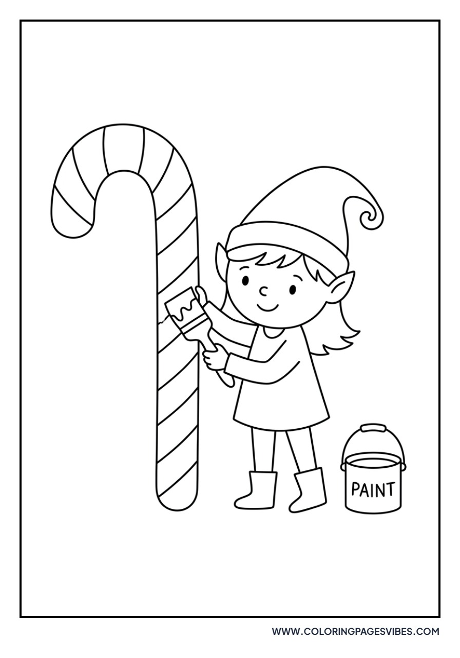 Elf Painting a Striped Candy Cane