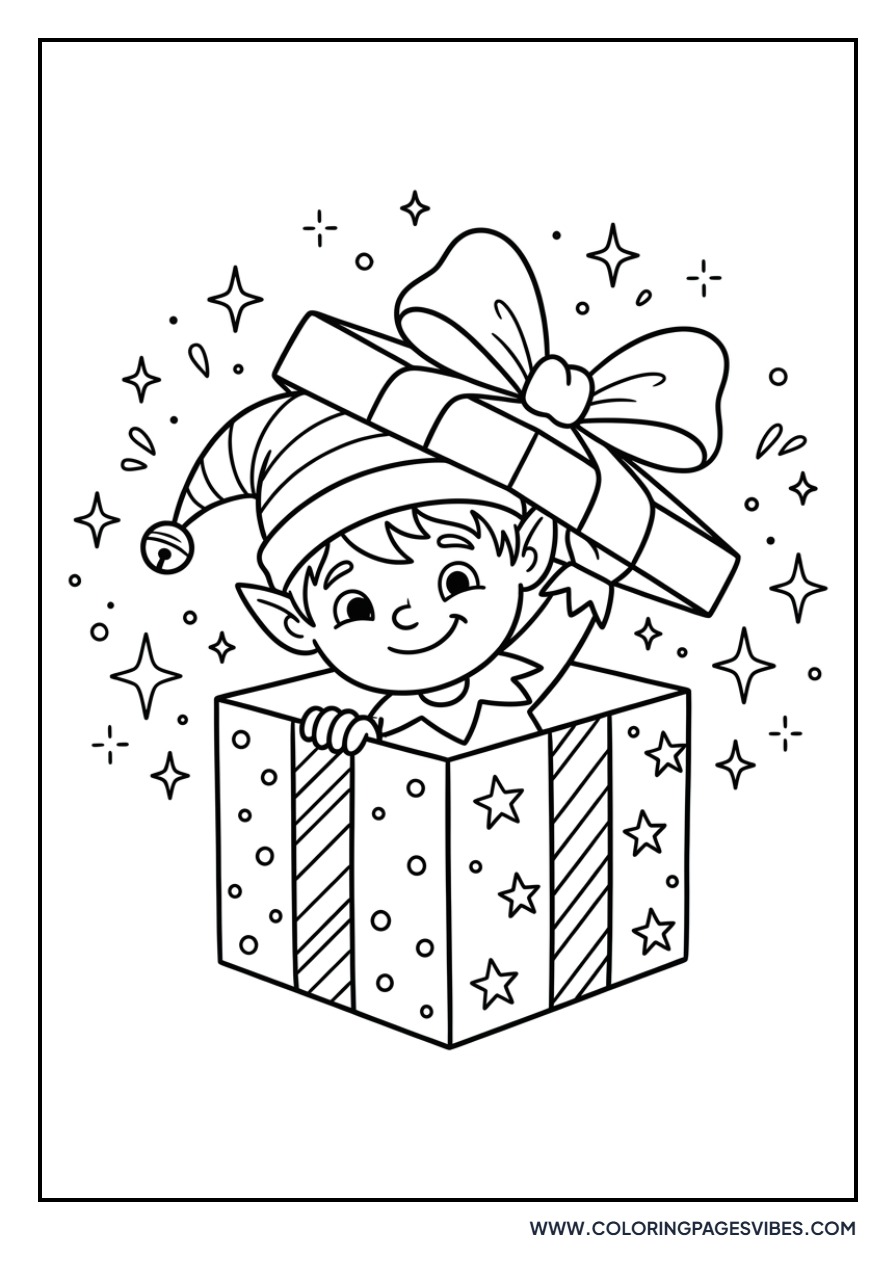 Elf Peeking from a Gift Box
