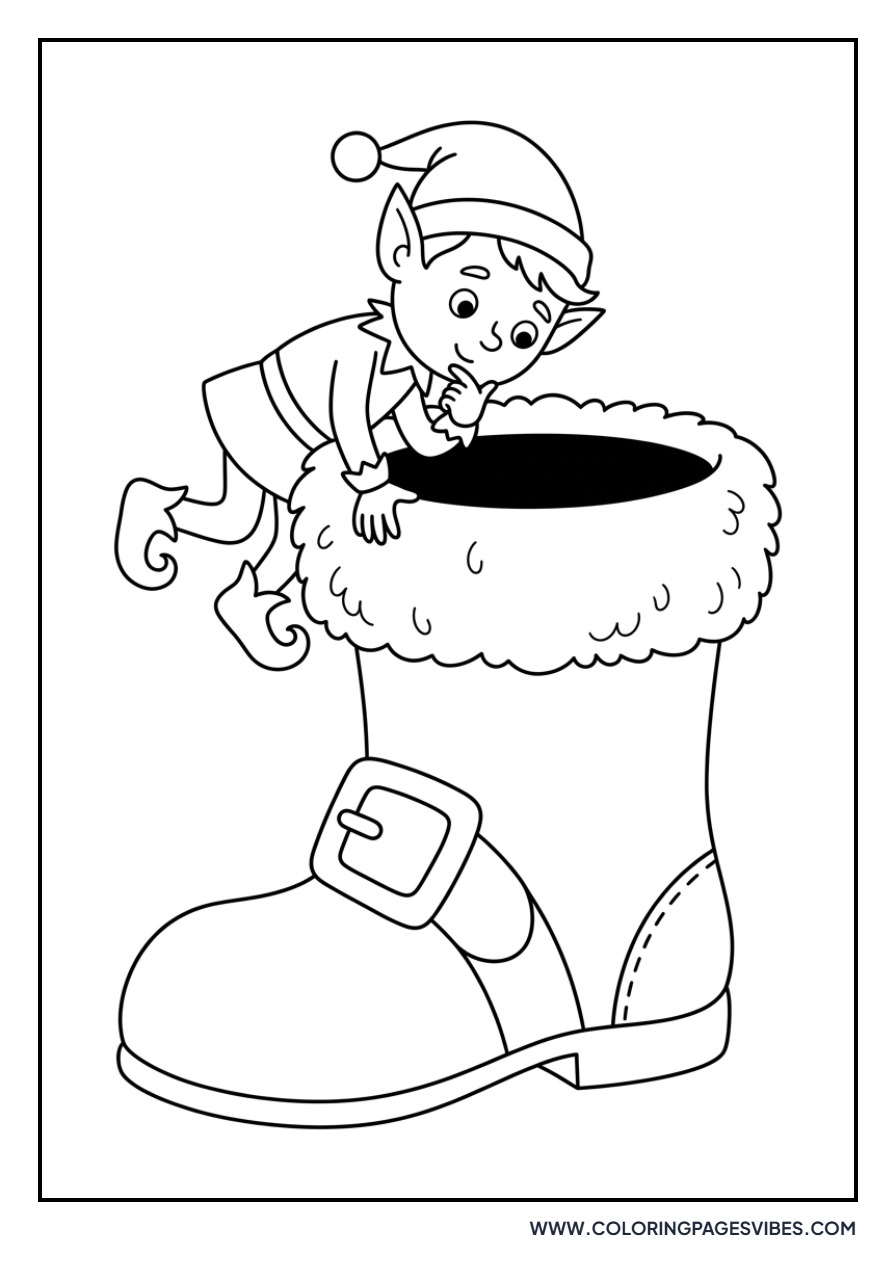 Elf Peeking into Santa's Boot