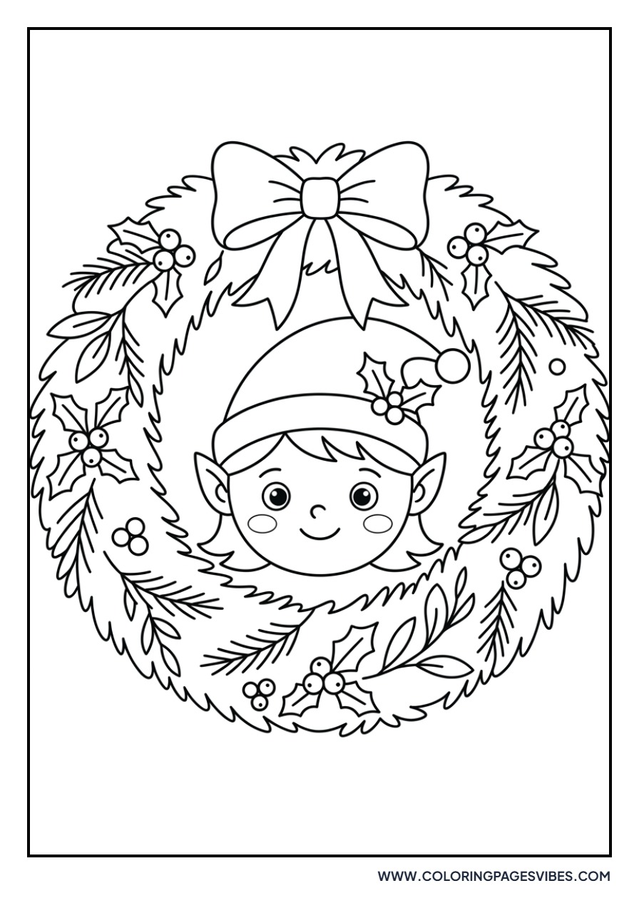 Elf Peeking Through a Wreath