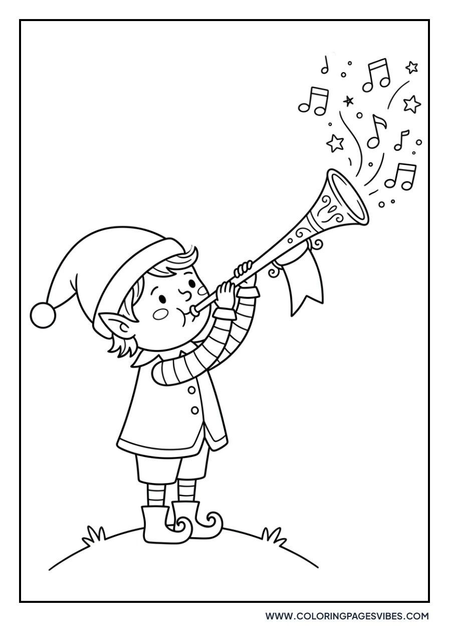Elf Playing a Golden Trumpet