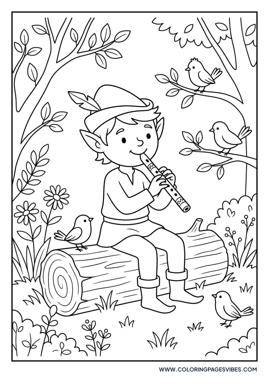Elf Playing a Wooden Flute