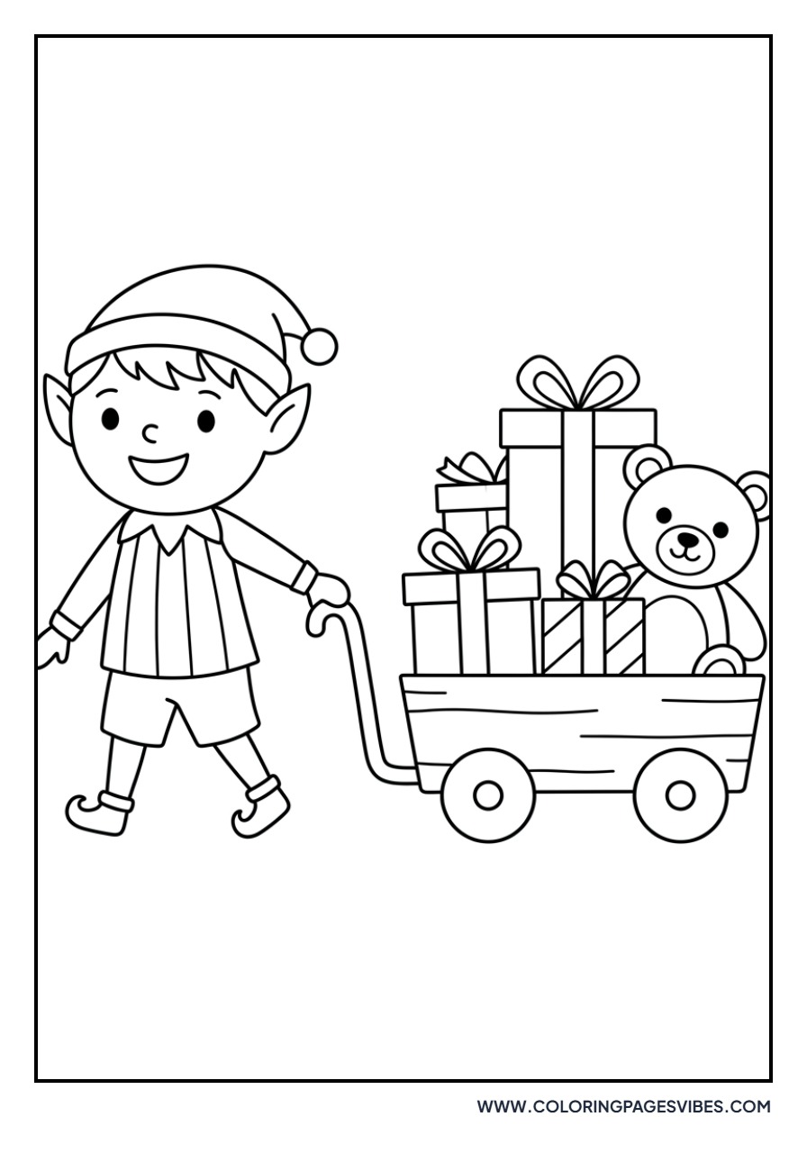 Elf Pulling a Small Wagon of Toys
