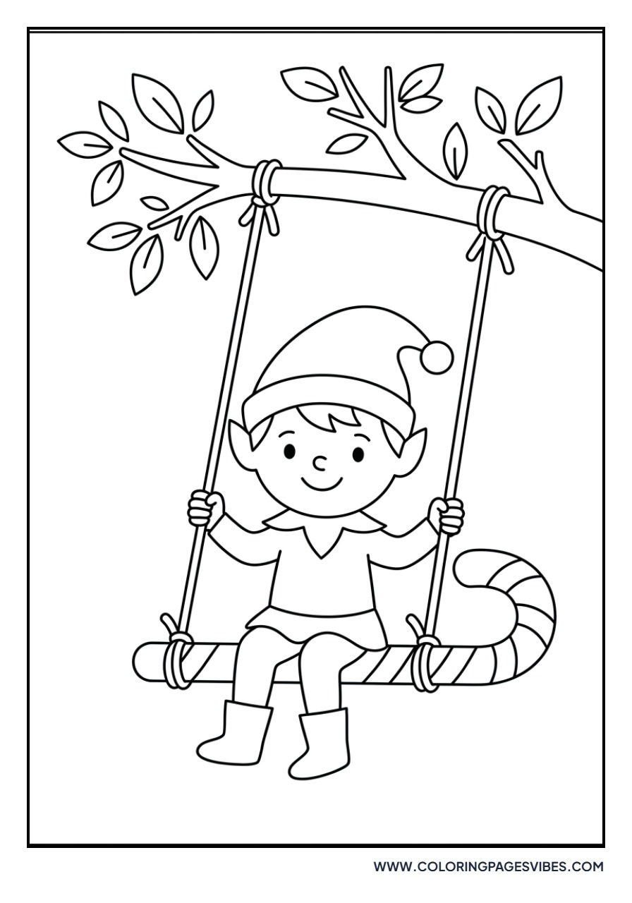 Elf Sitting on a Candy Cane Swing