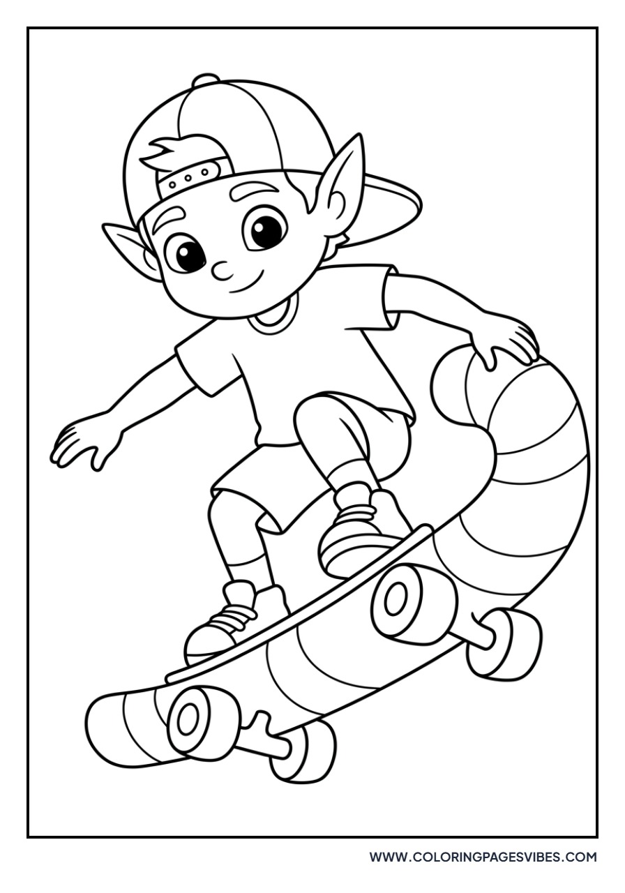 Elf Skateboarding on a Candy Cane