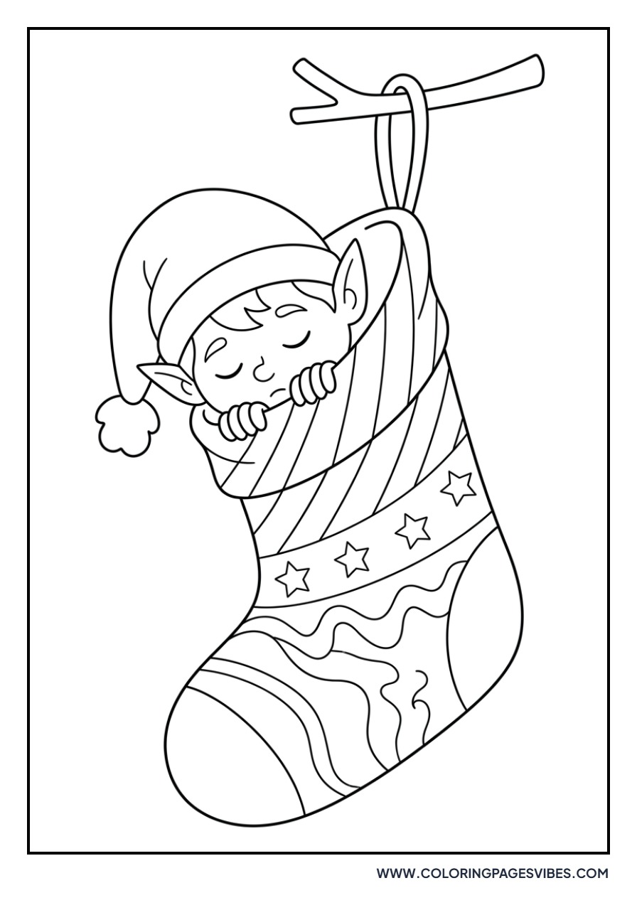 Elf Sleeping in a Large Stocking