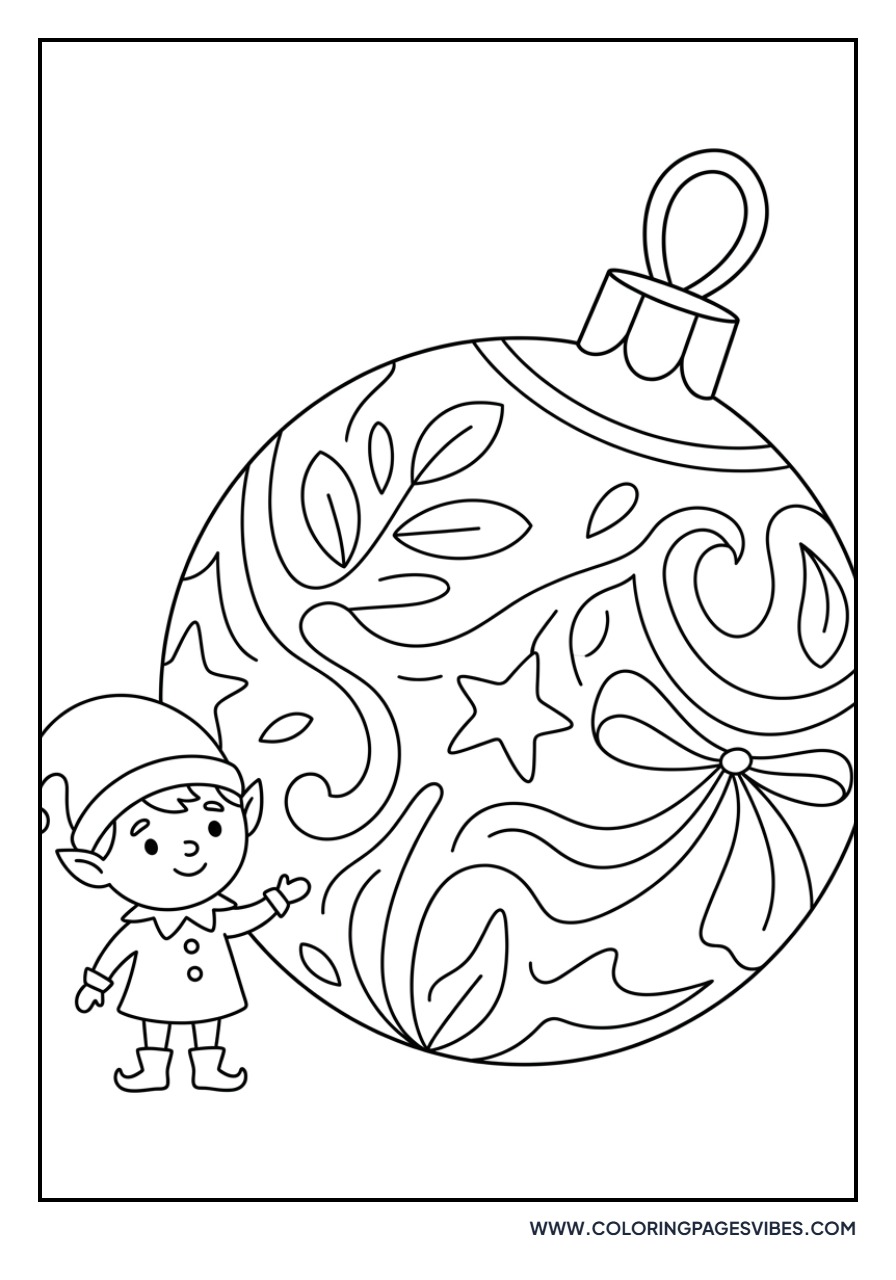 Elf Standing Next to a Huge Ornament