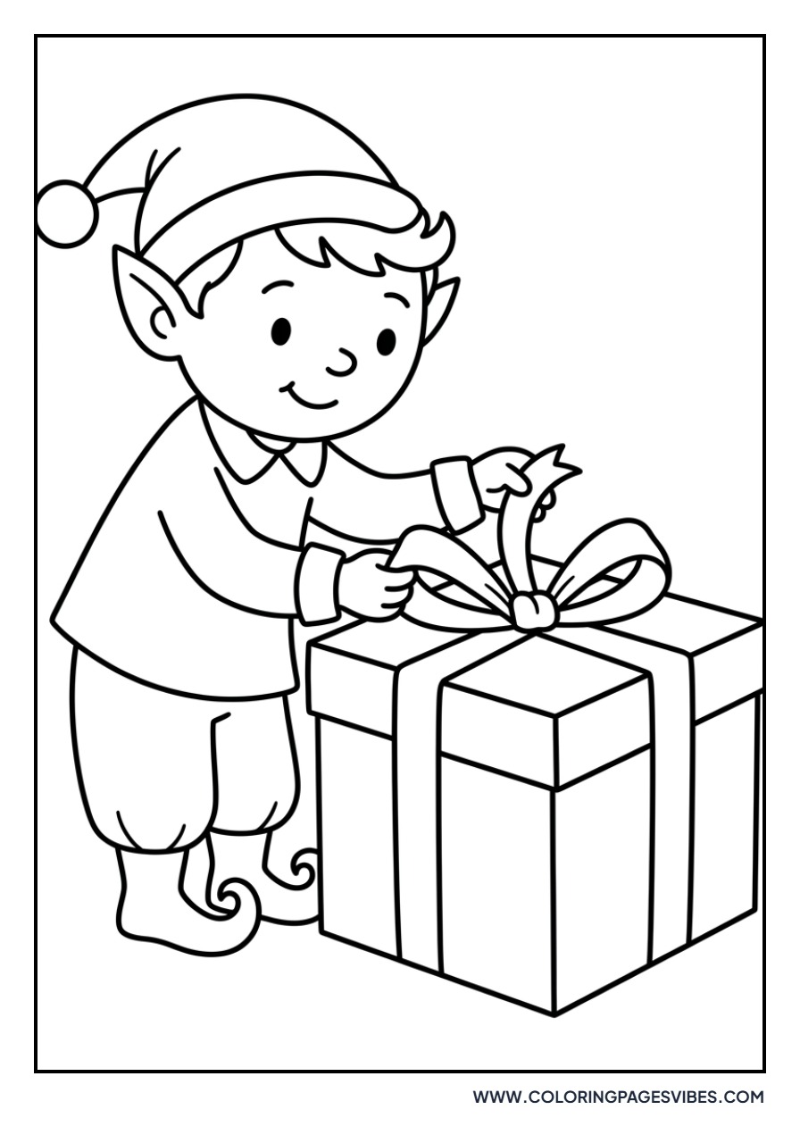 Elf Tying a Bow on a Gift