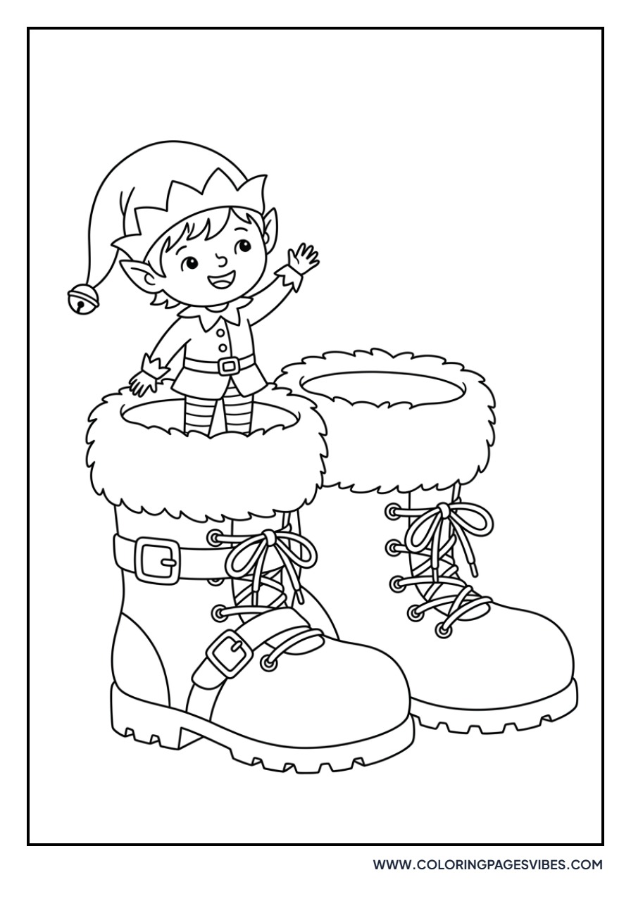 Elf Wearing Oversized Santa Boots