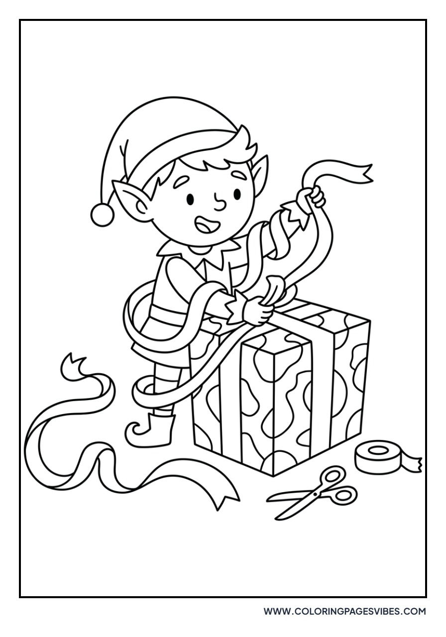 Elf Wrapping a Big Present