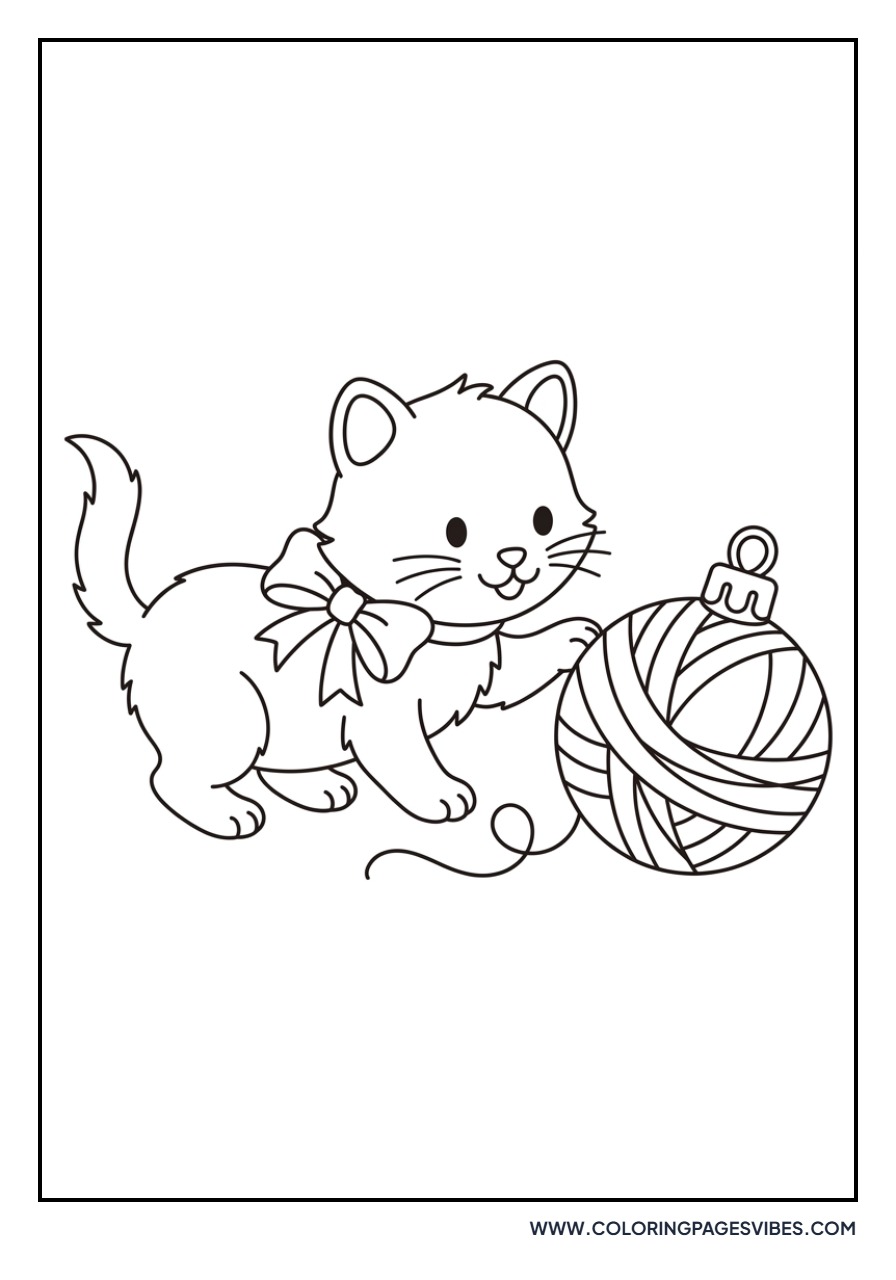 Christmas Kitten with Yarn