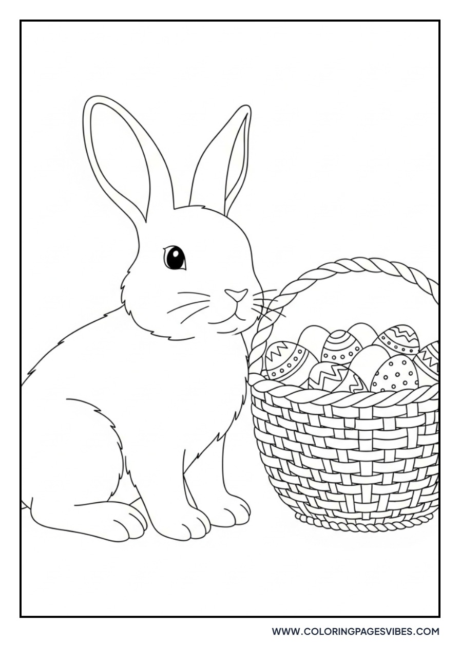 Bunny Sitting Near Full Basket