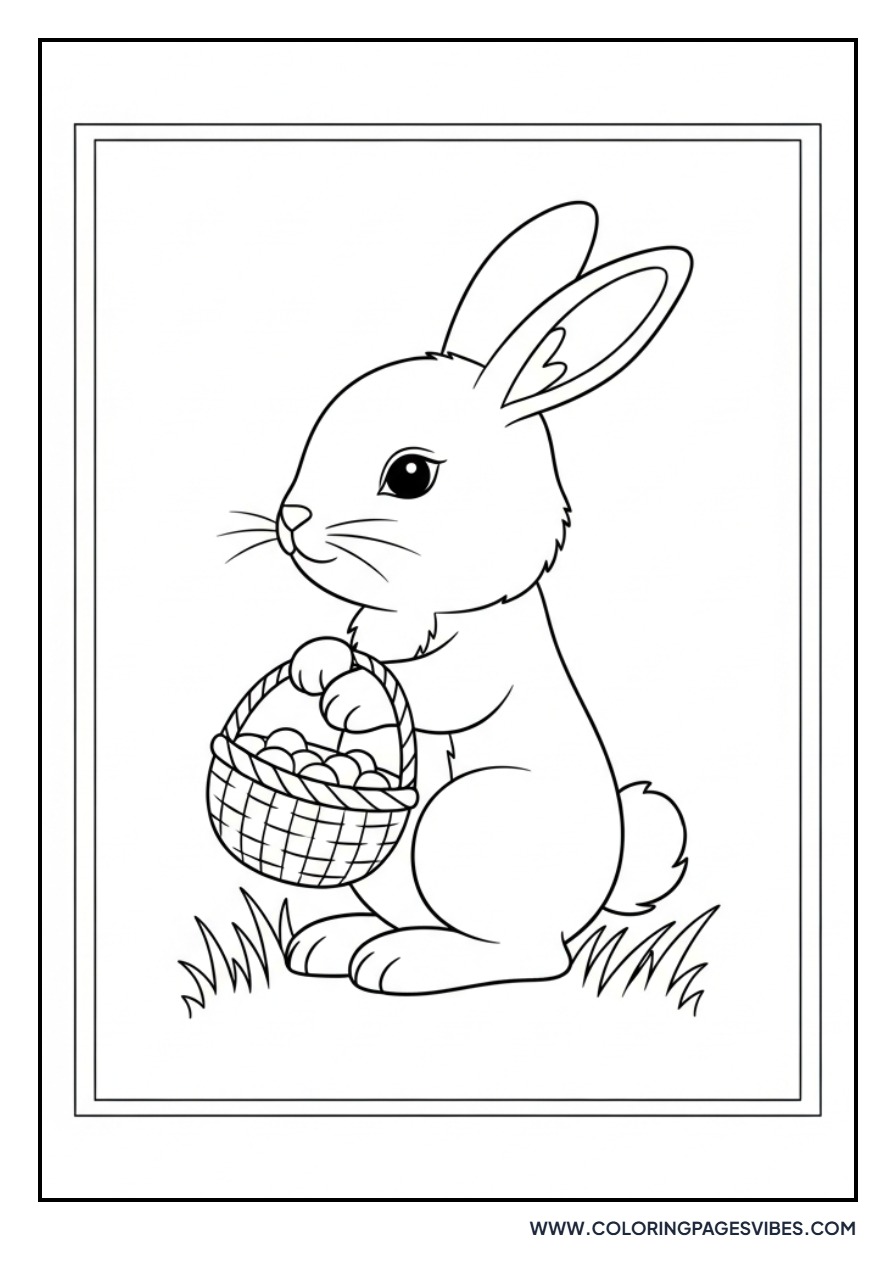 Bunny with Basket on Grass